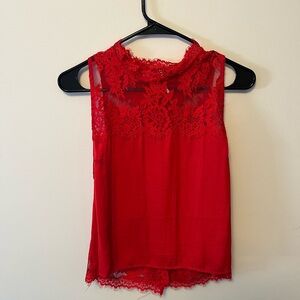 Free People red silky lacey top